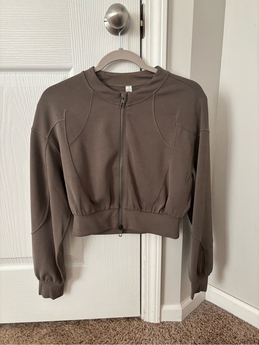 lululemon athletica Taupe Cropped Zip Bomber Jacket